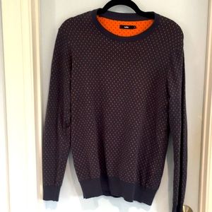 Celio men’s round neck orange blue knitted sweater/long sleeve tee shirt. EUC